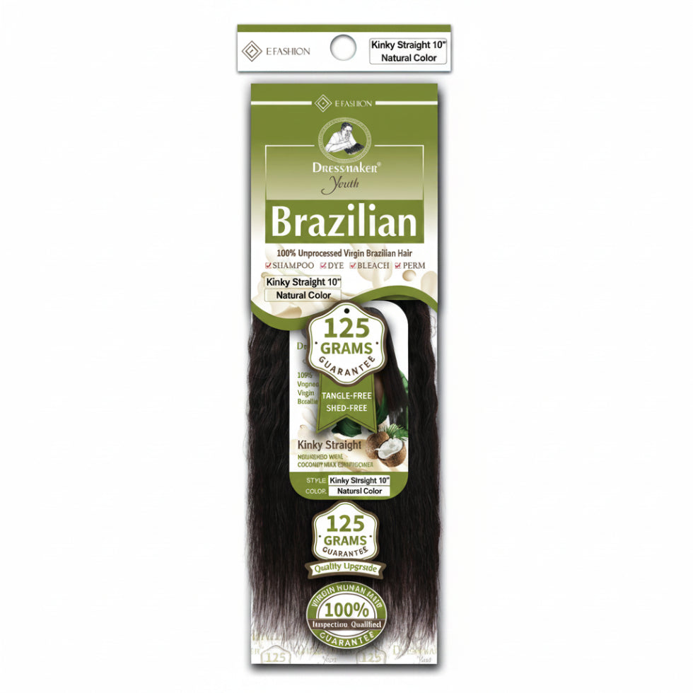 Dressmaker Youth virgin Brazilian kinky straight weave with natural texture, volume, and softness human hair extensions