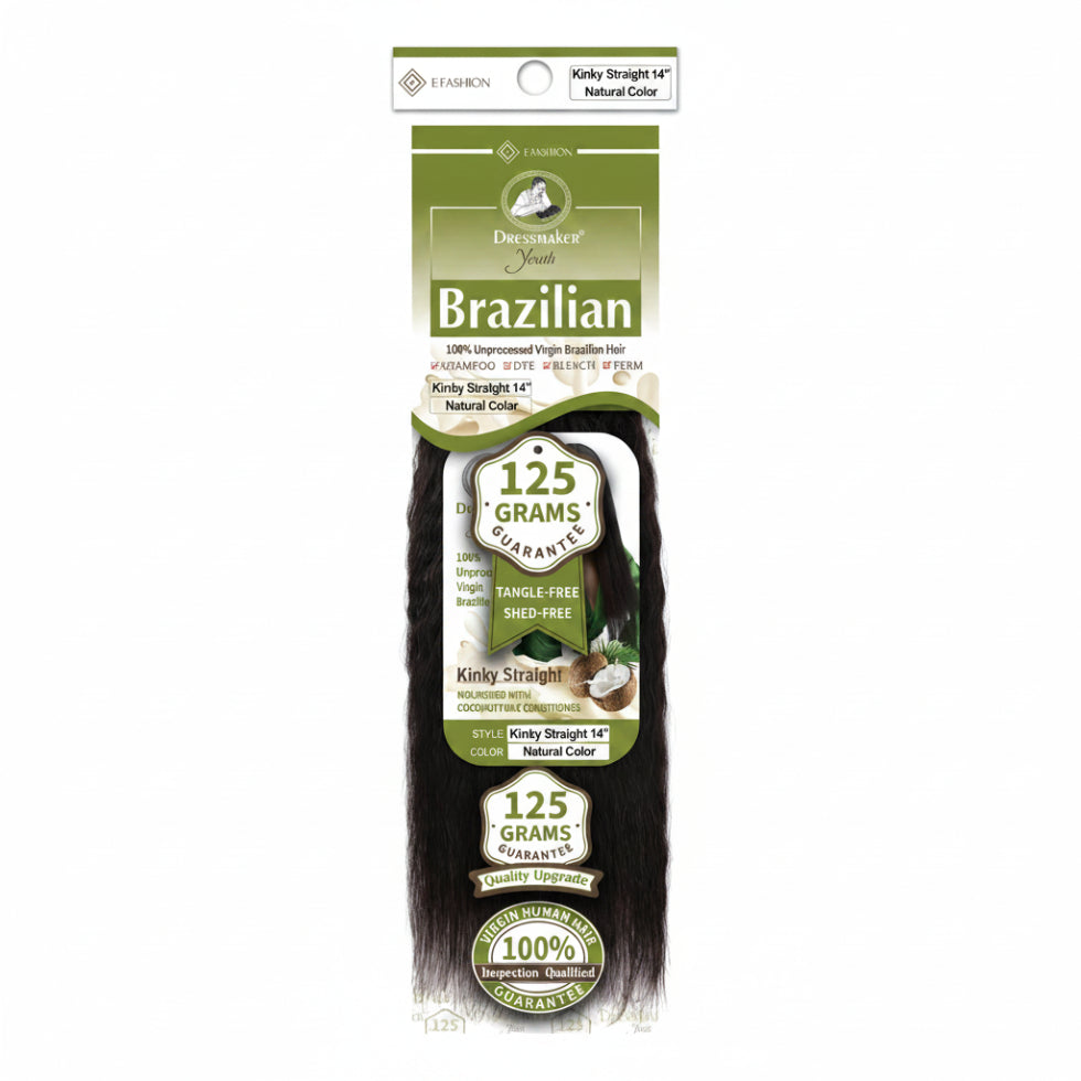 Dressmaker Youth virgin Brazilian kinky straight weave with natural texture, volume, and softness human hair extensions