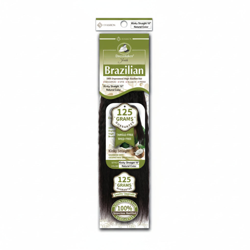Dressmaker Youth virgin Brazilian kinky straight weave with natural texture, volume, and softness human hair extensions