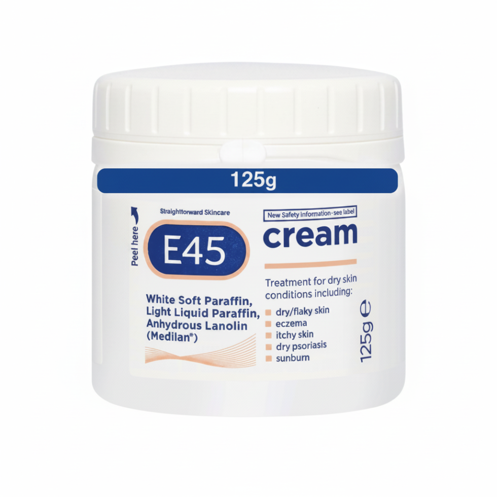 e45 cream 125g white soft paraffin liquid paraffin lanolin dry itchy sunburn relief moisturizing skin cream