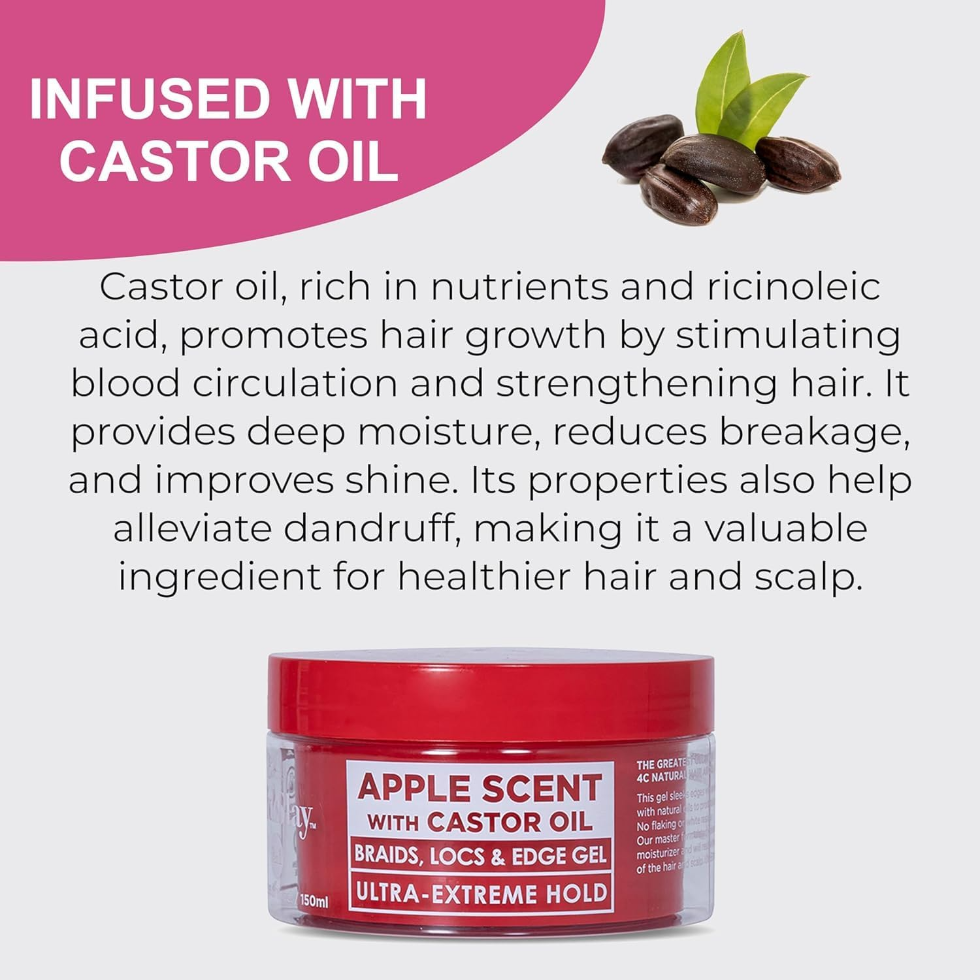 ESHA slick n slay apple castor oil gel 150ml ultra extreme hold braid locs and edge styling gel