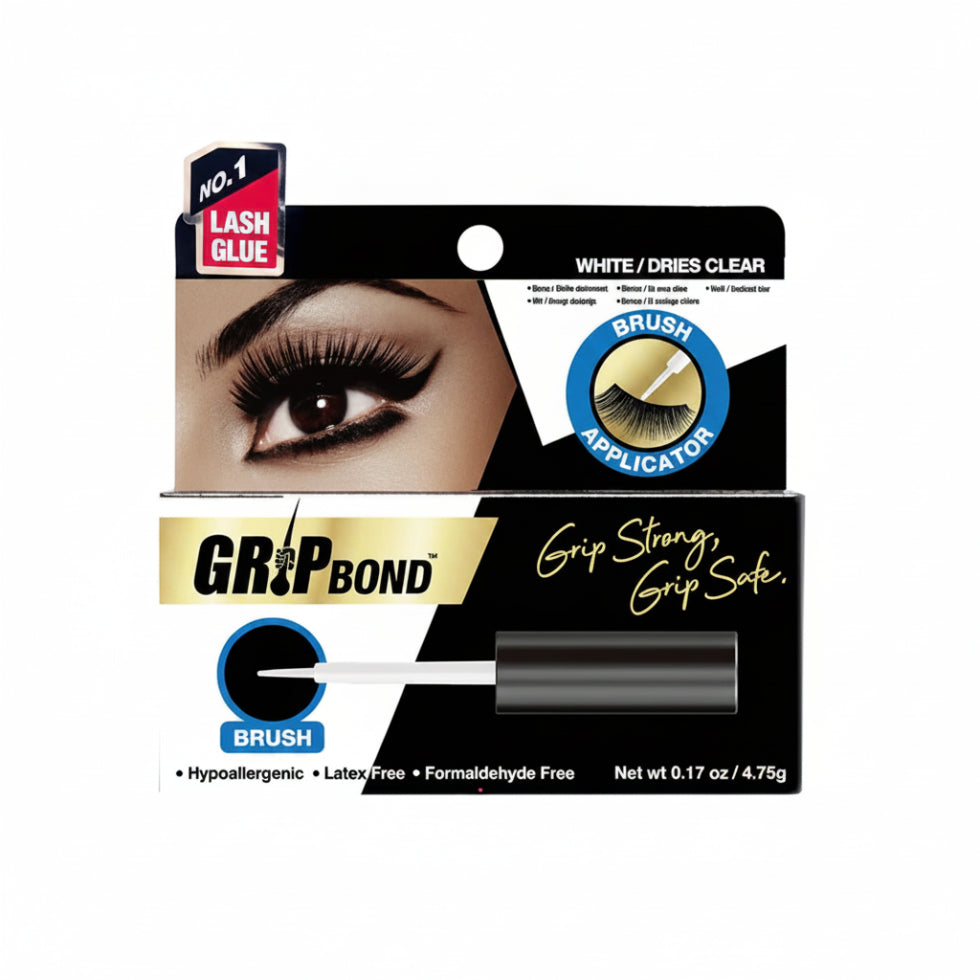 Ebin Grip Bond latex-free eyelash adhesive white 0.18oz bottle with precision brush applicator