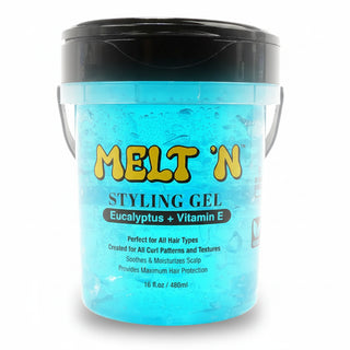 Ebin Melt'n styling gel eucalyptus oil and vitamin e 480ml high hold tub for smoothing hair edges