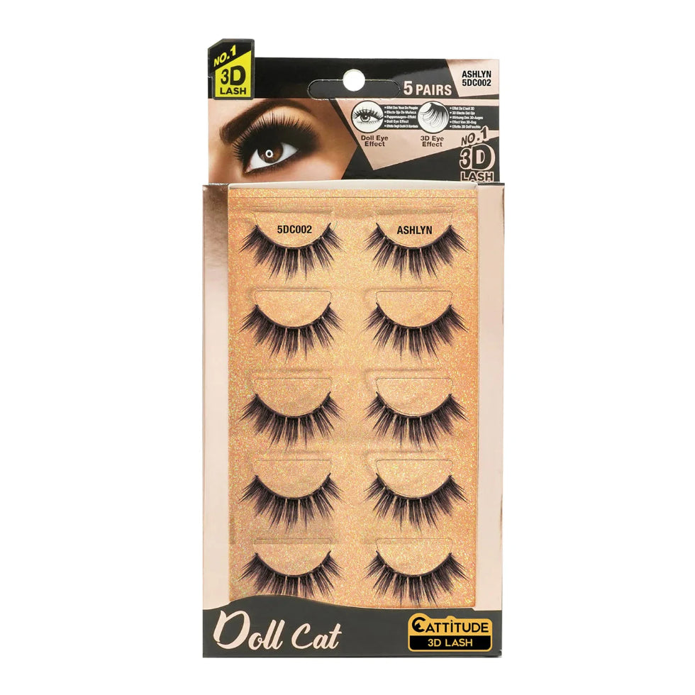 Ebin New York Doll Cat 3D lashes 5 pairs multi-dimensional wispy volume strip eyelashes multipack box