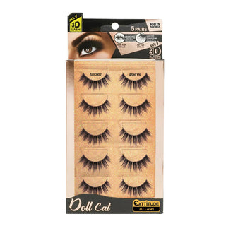 Ebin New York Doll Cat 3D lashes 5 pairs multi-dimensional wispy volume strip eyelashes multipack box