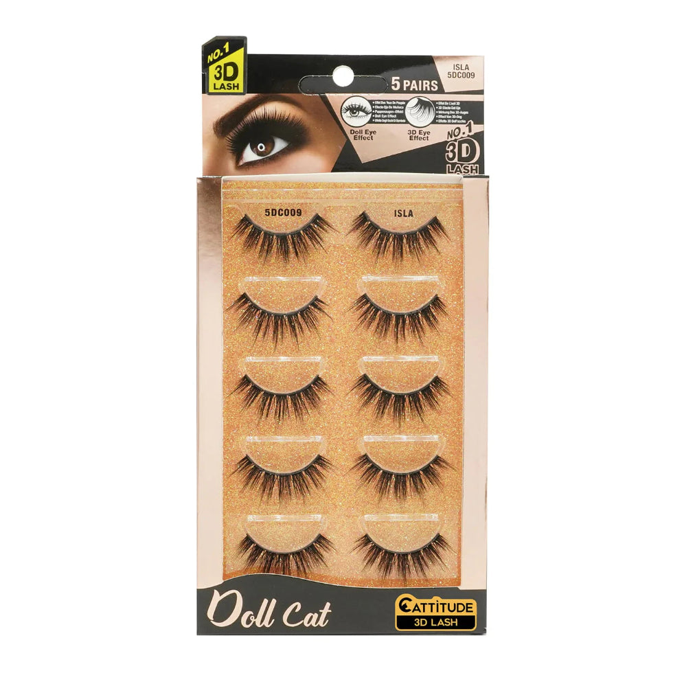 Ebin New York Doll Cat 3D lashes 5 pairs multi-dimensional wispy volume strip eyelashes multipack box