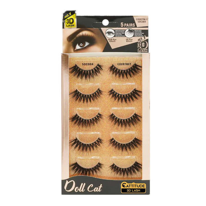 Ebin New York Doll Cat 3D lashes 5 pairs multi-dimensional wispy volume strip eyelashes multipack box