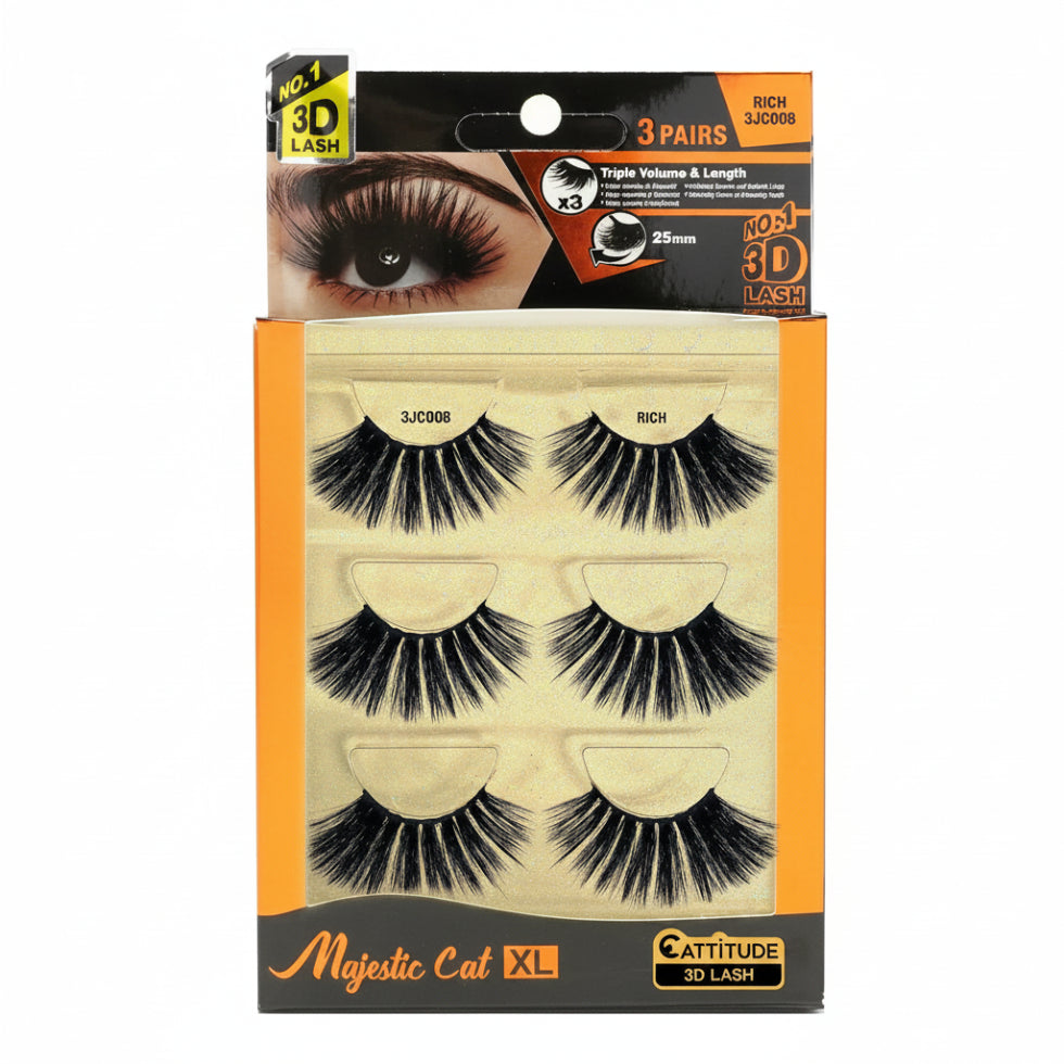 Ebin New York Majestic Cat 25mm 3D lashes 3 pairs multi-pack box front view