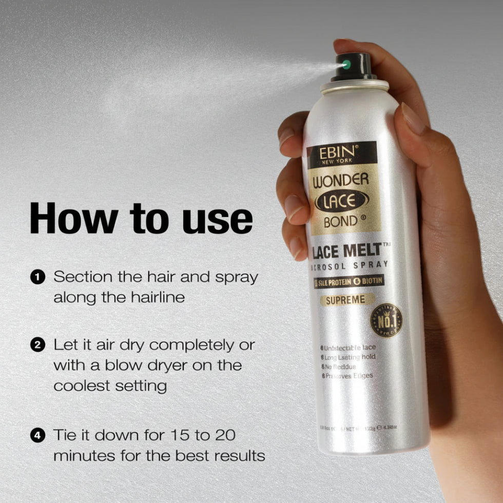 Ebin New York Wonder Lace Bond lace melt aerosol spray silk protein 180ml professional can