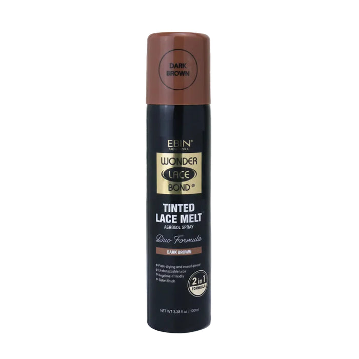 Ebin New York Wonder Lace Bond Tinted Lace Melt Aerosol Spray Dark Brown 100ml | Extreme Firm Hold Travel Size
