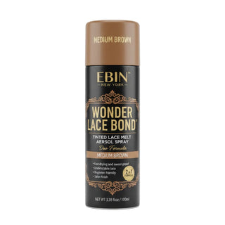 Ebin Wonder Lace Bond tinted lace melt spray medium brown extreme firm hold 100ml aerosol canister