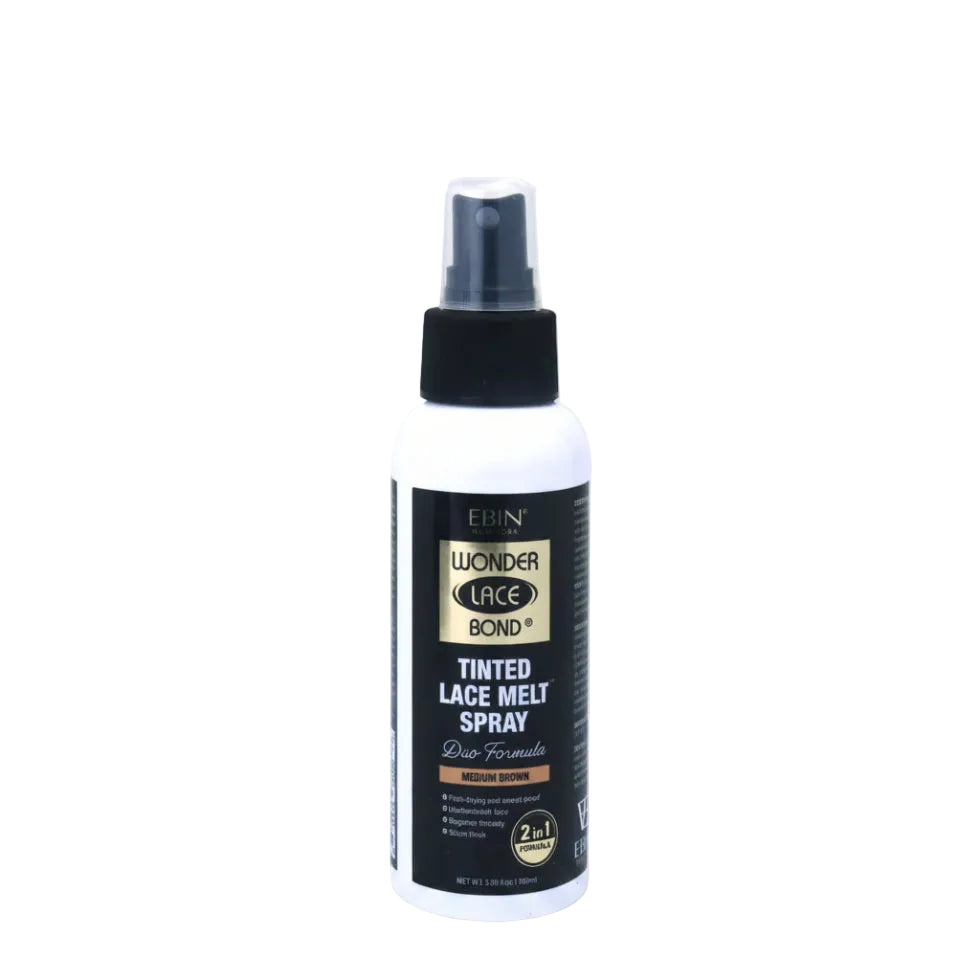 Ebin Wonder Lace Bond tinted lace melt spray medium brown extreme firm hold 100ml aerosol canister