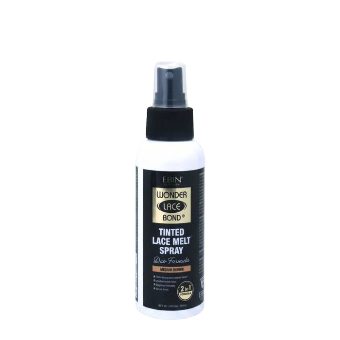Ebin New York Wonder Lace Bond Tinted Lace Melt Aerosol Spray Medium Brown 100ml | Extreme Firm Hold Travel Size
