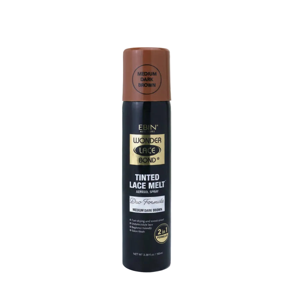 Ebin Wonder Lace Bond tinted lace melt spray medium dark brown extreme firm hold 100ml aerosol canister