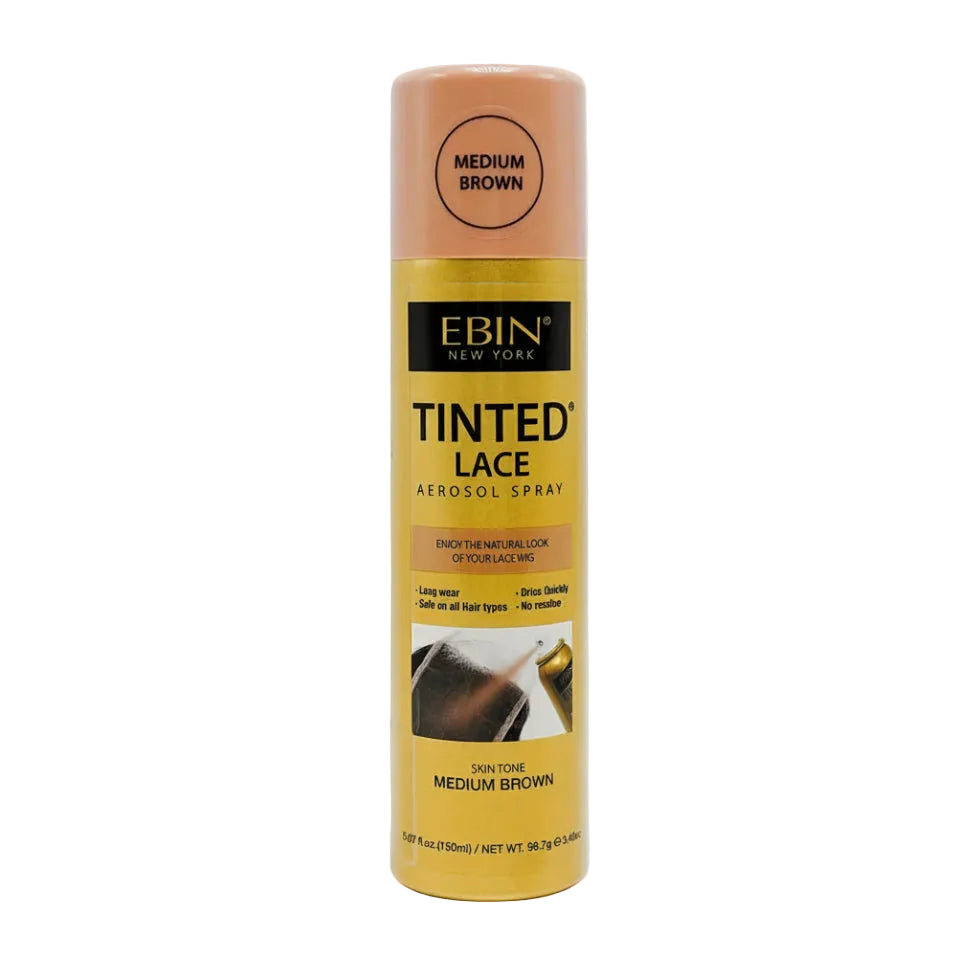 Ebin Tinted Lace Aerosol Spray Medium Brown 150ml bottle for wig installation