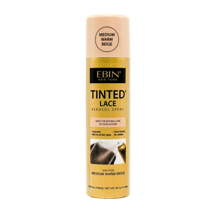 Ebin Tinted Lace Aerosol Spray Medium Warm Beige 150ml bottle for wig installation