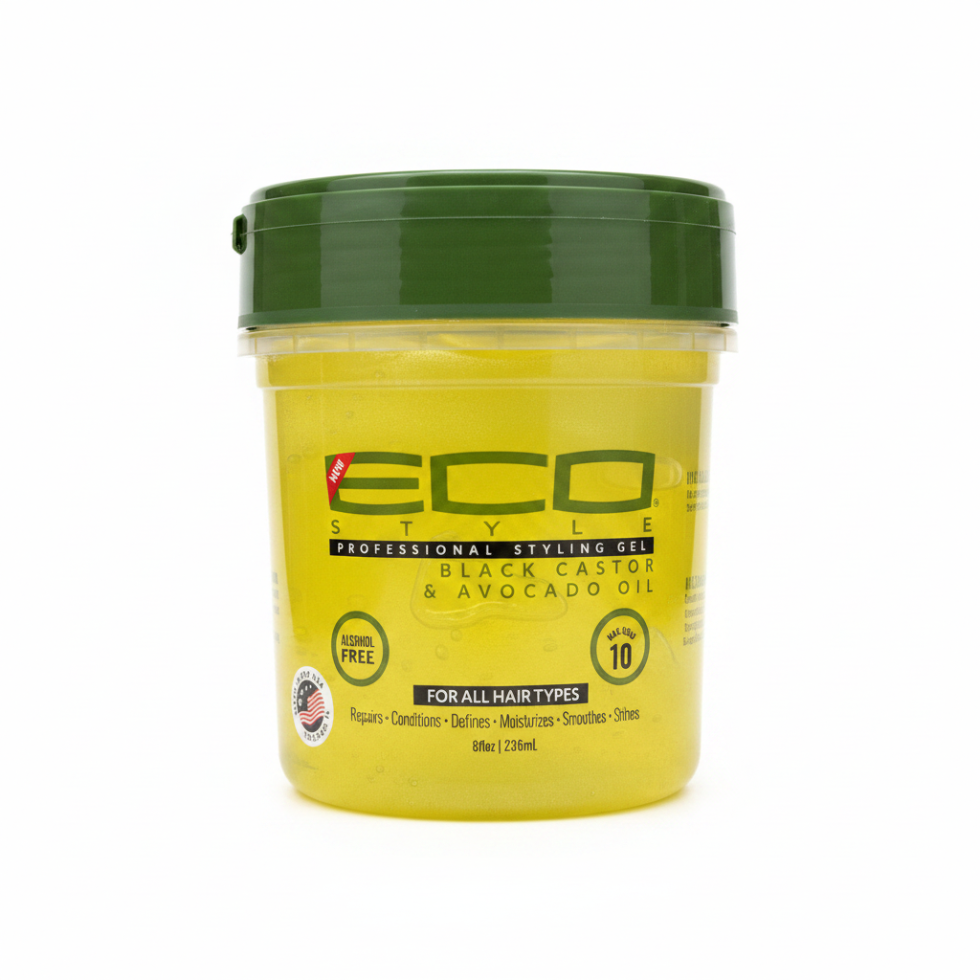 eco style black castor avocado oil gel 236ml for max hold nourish shine and frizz control hair
