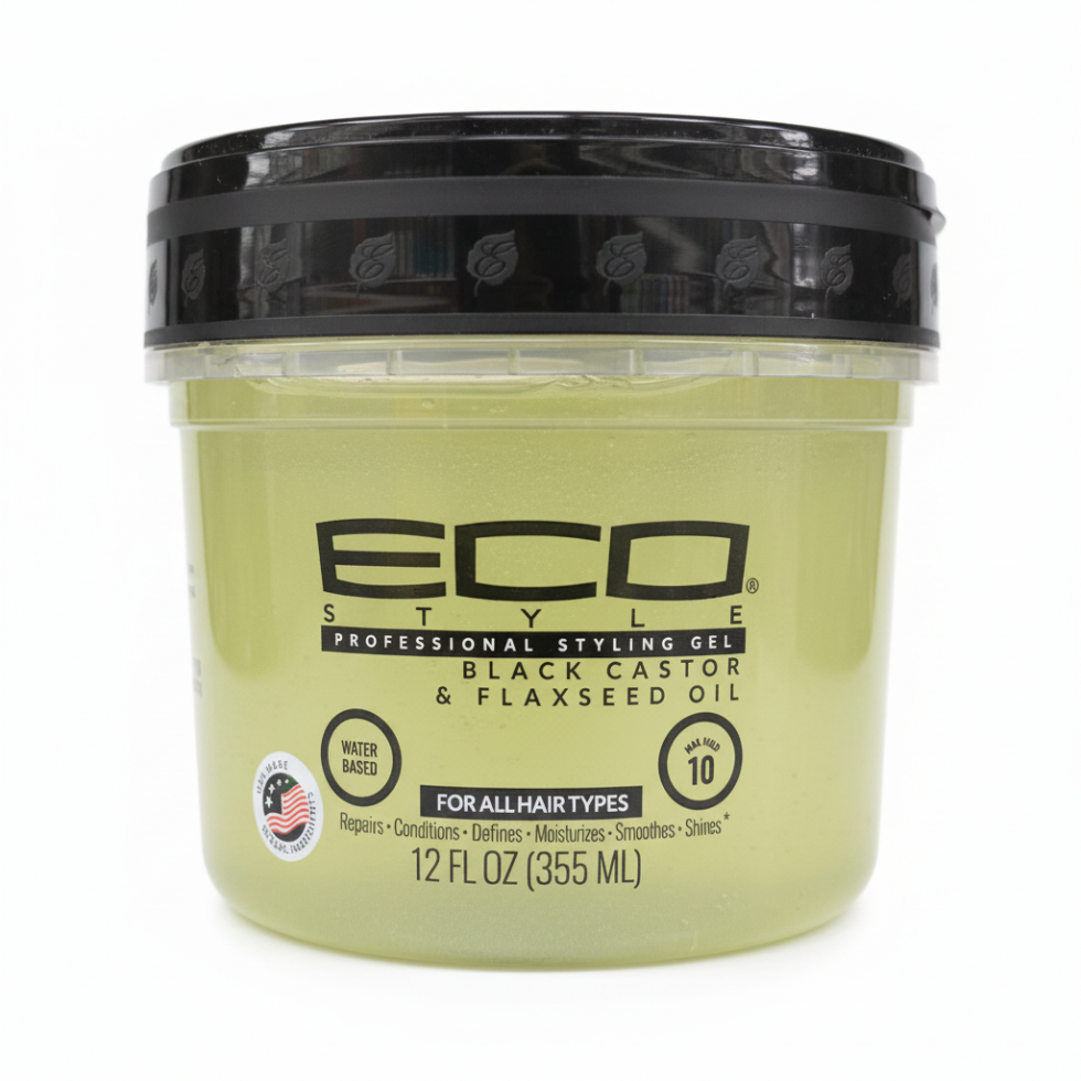 eco style black castor flaxseed oil gel 236ml for repair growth shine and frizz control hair