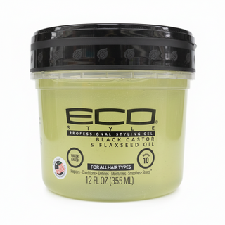 eco style black castor flaxseed oil gel 236ml for repair growth shine and frizz control hair