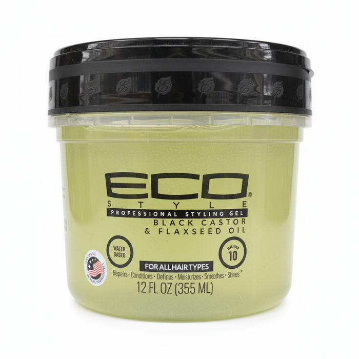 eco style black castor flaxseed oil gel 236ml for repair growth shine and frizz control hair