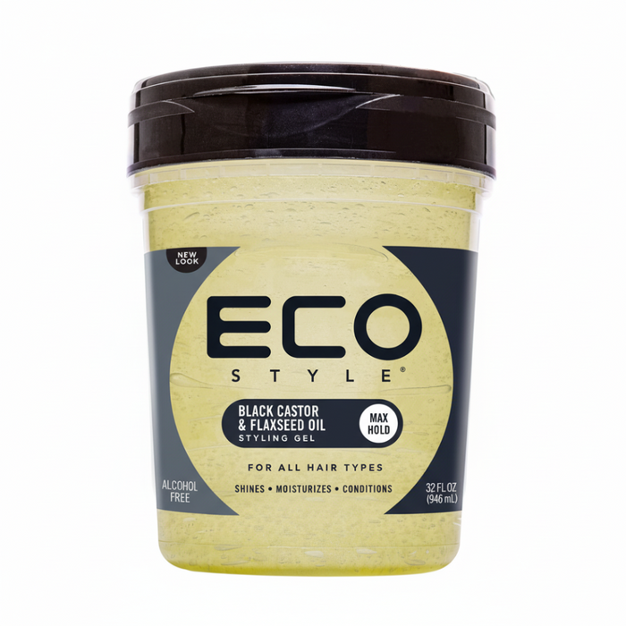 eco style black castor flaxseed oil gel 946ml for hair repair growth shine and frizz control styling