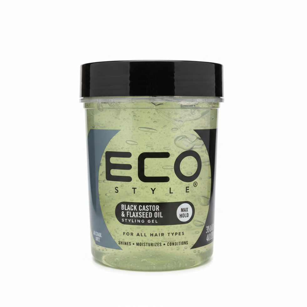 eco style black castor flaxseed oil styling gel for repair growth shine and frizz control hair