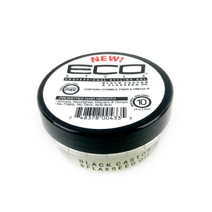Eco Style black castor and flaxseed styling gel 89ml for strong hold shine and hair repair