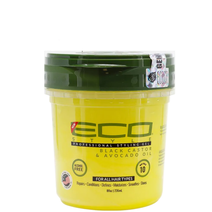 Eco Styler black castor avocado gel 236ml for strong hold shine hydration and frizz control styling