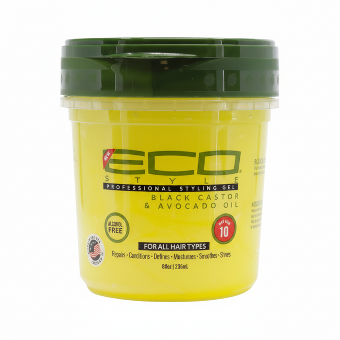 Eco Styler black castor avocado gel 236ml for strong hold shine hydration and frizz control styling