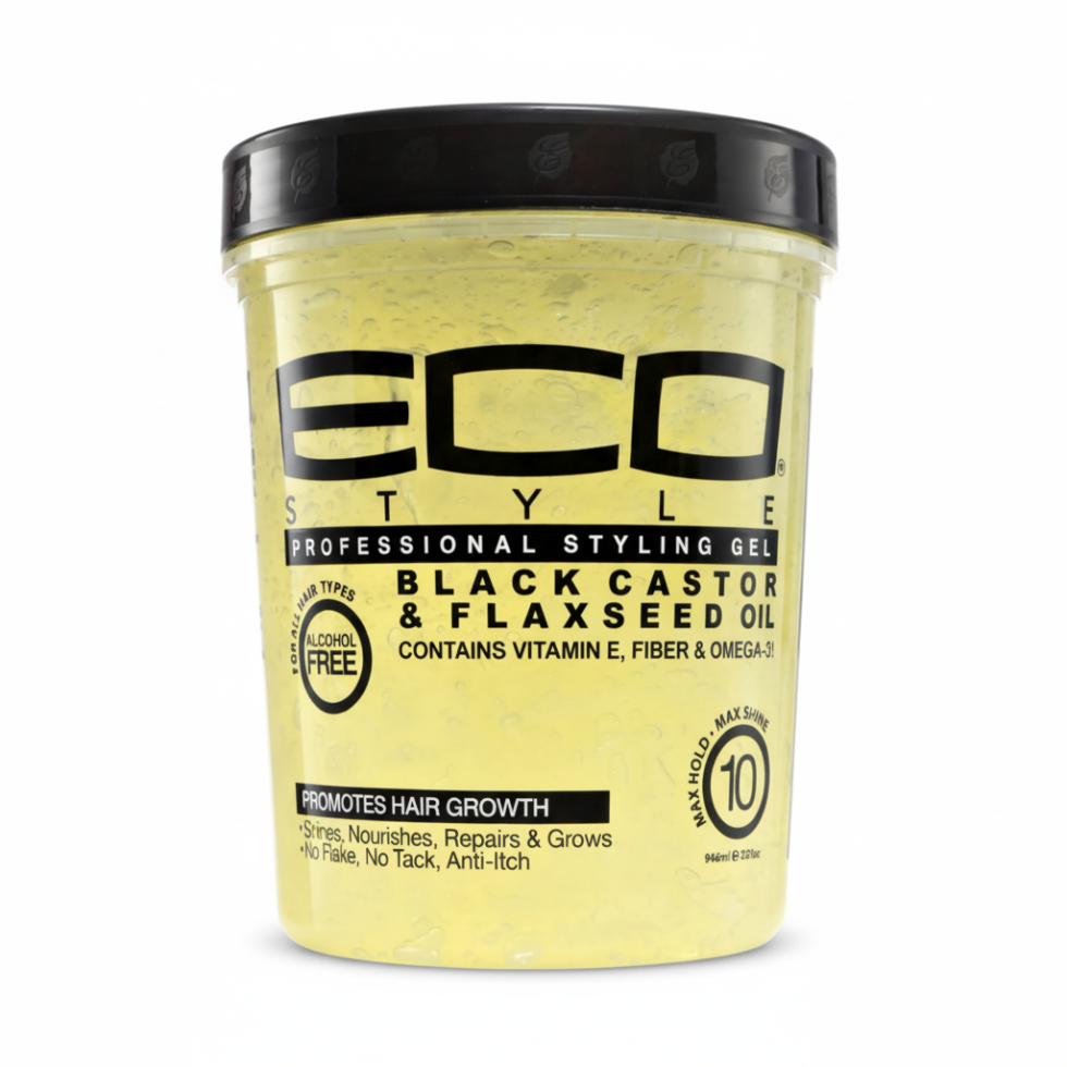 Eco Styler black castor flaxseed gel 2.36L for strong hold shine hair repair and frizz control styling