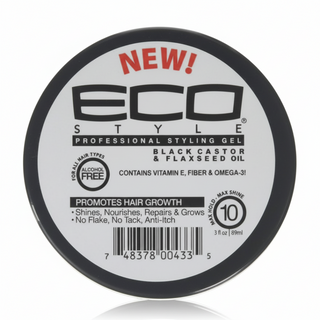 Eco Styler Black Castor & Flaxseed Oil Gel 89ml for high hold, shine, and frizz control