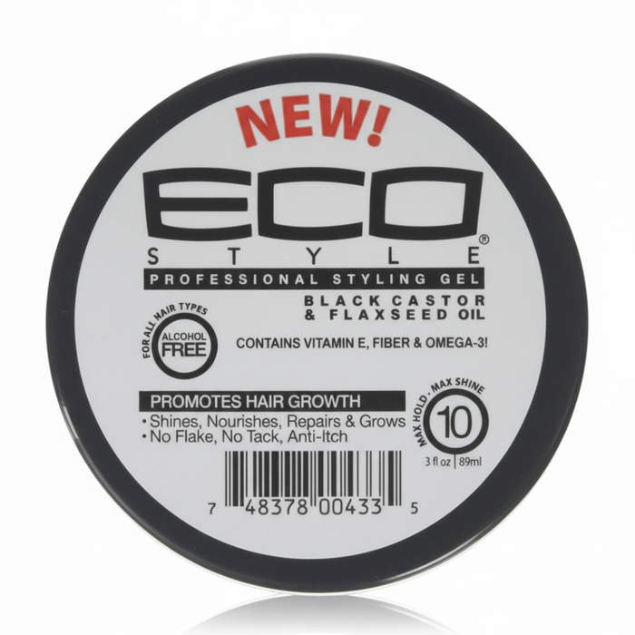 Eco Styler Black Castor & Flaxseed Oil Gel 89ml for high hold, shine, and frizz control
