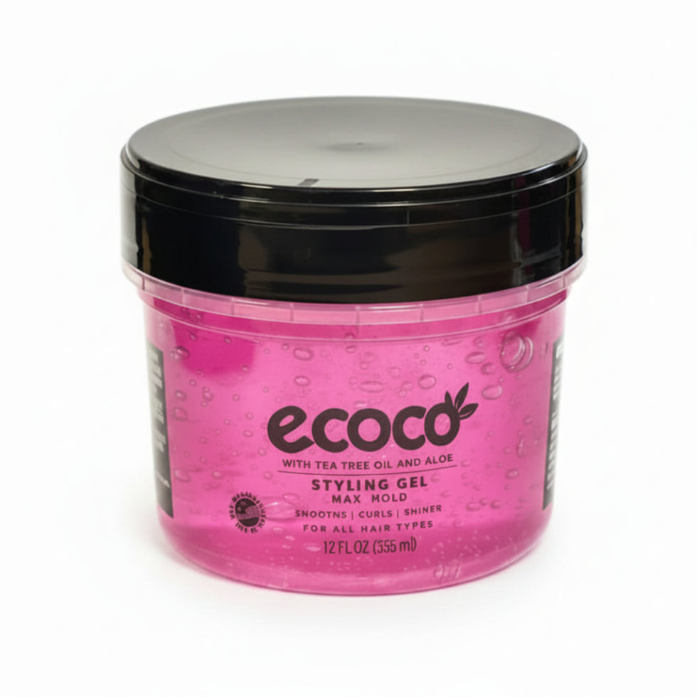 Ecoco tea tree aloe max hold styling gel 355ml for strong hold frizz control and shine