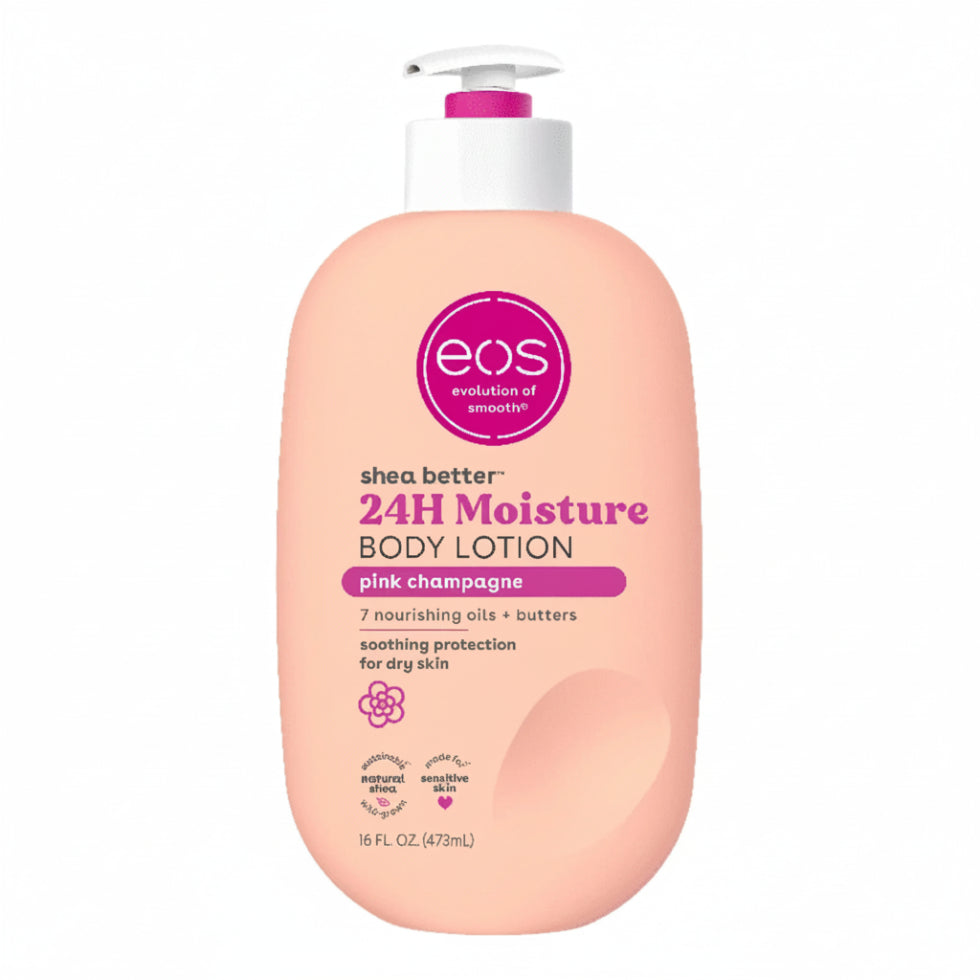 Eos pink champagne body lotion 473ml pump bottle for hydrating daily skin care
