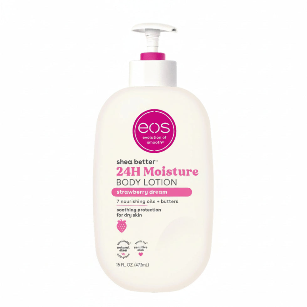 Eos strawberry dream body lotion 473ml pump bottle for hydrating daily skin care