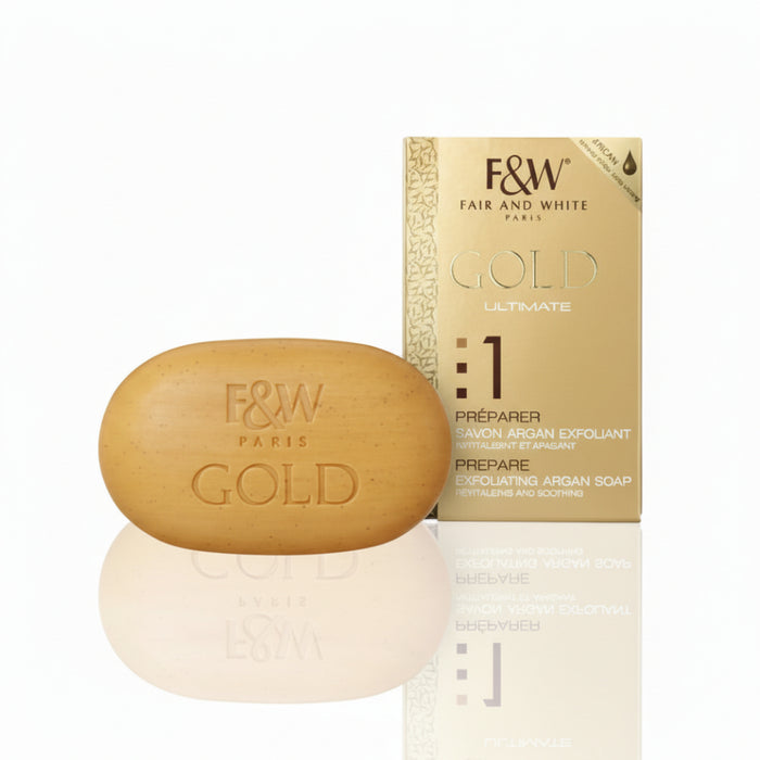 F and W gold argan exfoliating soap 200g smooth radiant skin prep cleanser bar