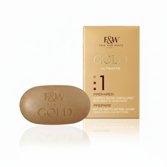 F and W gold satin exfoliating soap 200g smooth radiant skin prep brightening cleansing bar