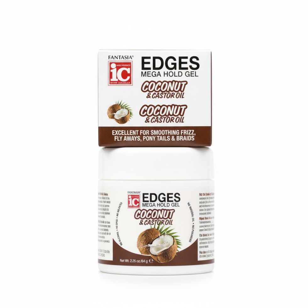 Fantasia IC coconut castor oil edges mega hold gel 64g sleek edge control gel for strong hold laid edges frizz free polished hairline styling
