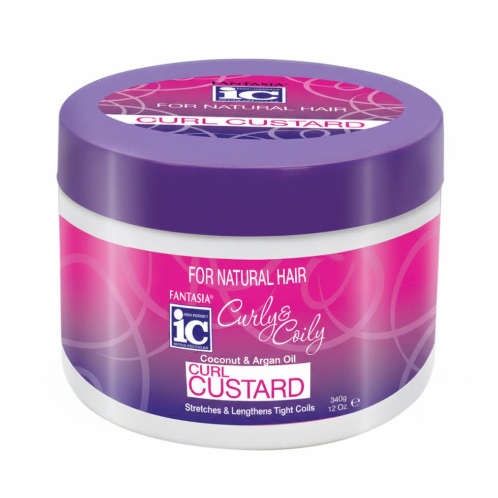 Fantasia IC curly coily coconut argan oil curl custard 340g frizz free curls defining cream for soft bouncy hydrated and well defined natural curls