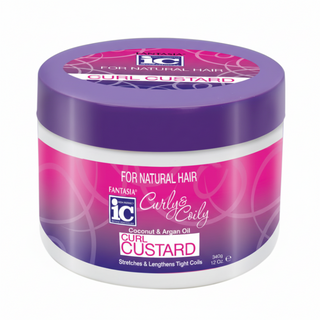 Fantasia IC curly coily coconut argan oil curl custard 340g frizz free curls defining cream for soft bouncy hydrated and well defined natural curls
