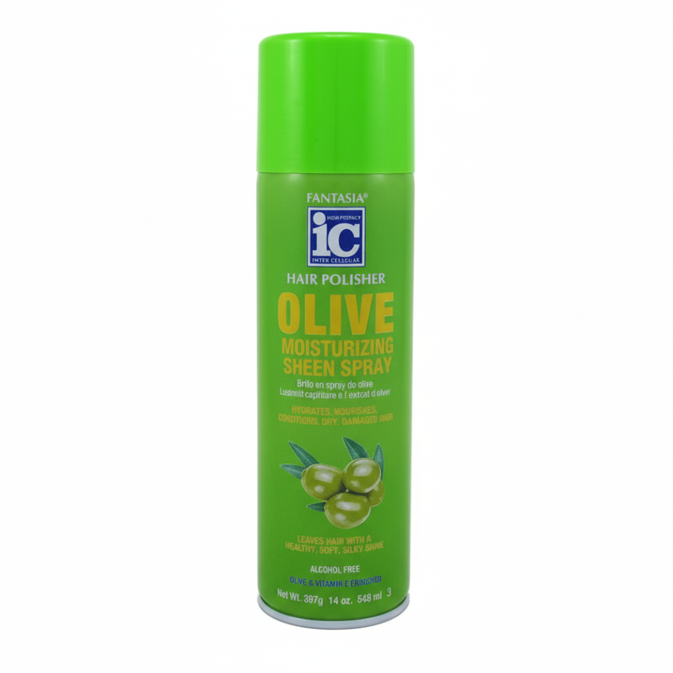 Fantasia IC olive sheen spray 548ml alcohol free hair shine spray frizz control lightweight glossy finish for smooth shiny healthy hair