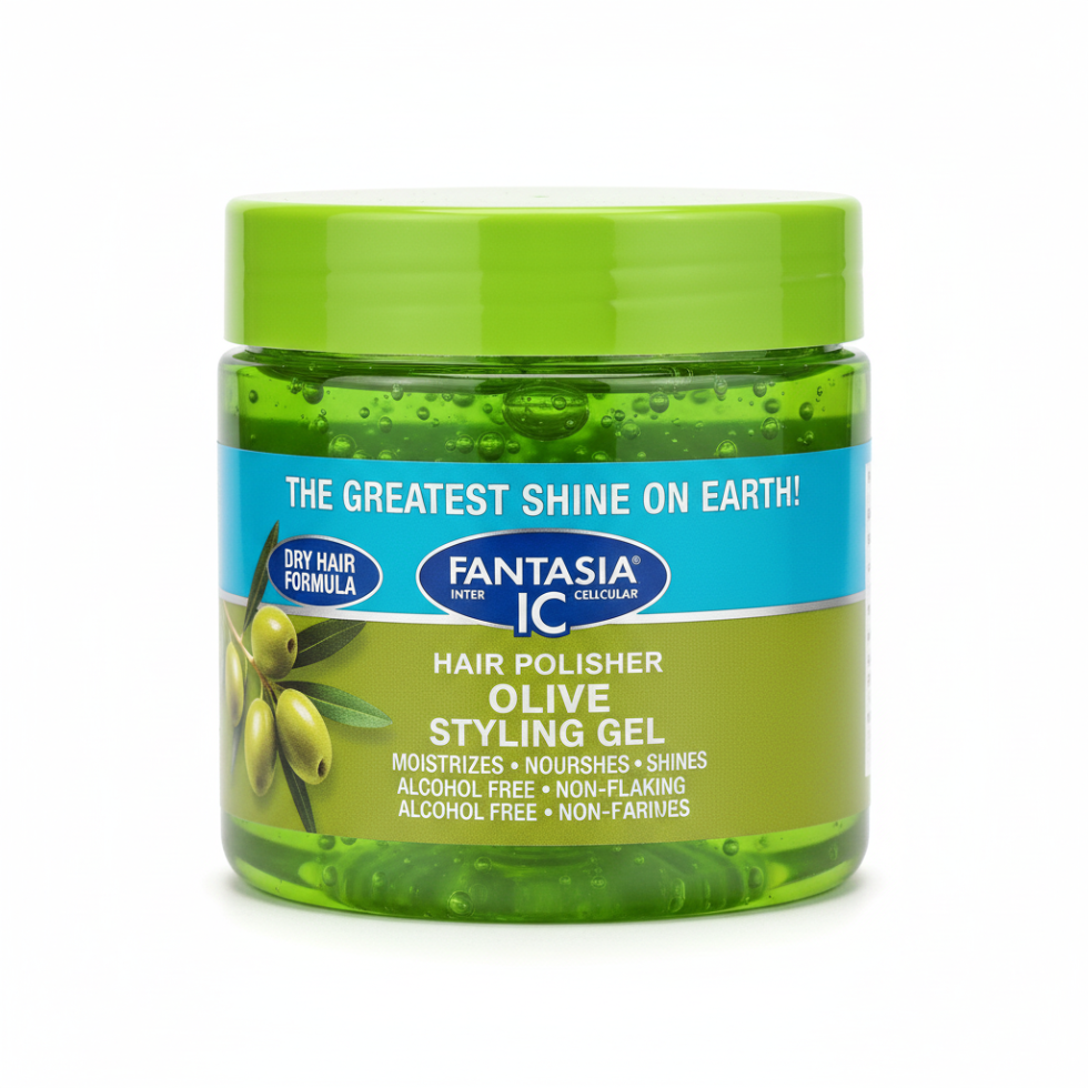 Fantasia IC olive styling gel sparkle lites 473ml shine hold nourishing hair gel for smooth glossy frizz free defined styles