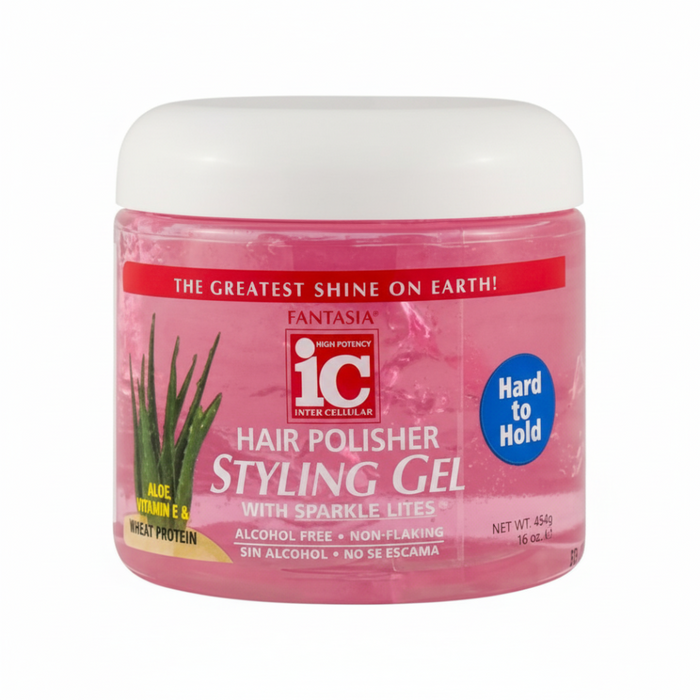 Fantasia IC hair polisher styling gel sparkle lites hard to hold 454g strong hold shine volume control hair gel for sleek glossy long lasting styles