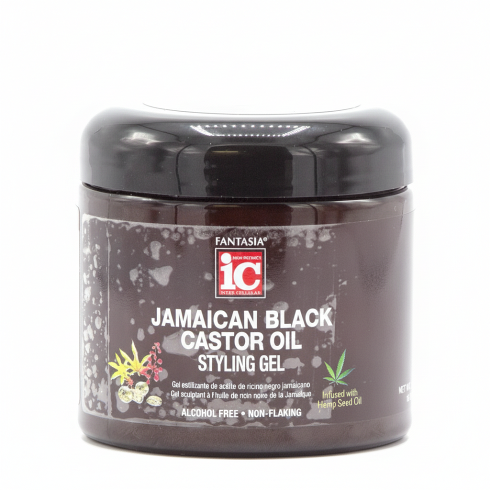 Fantasia IC Jamaican black castor oil styling gel 454g firm hold nourishing curl defining hair gel for smooth shiny frizz free styles