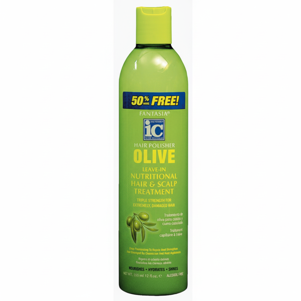 Fantasia IC hair polisher olive leave in nutritional hair and scalp treatment 355ml triple strength care hydrating strengthening leave in for soft healthy hair