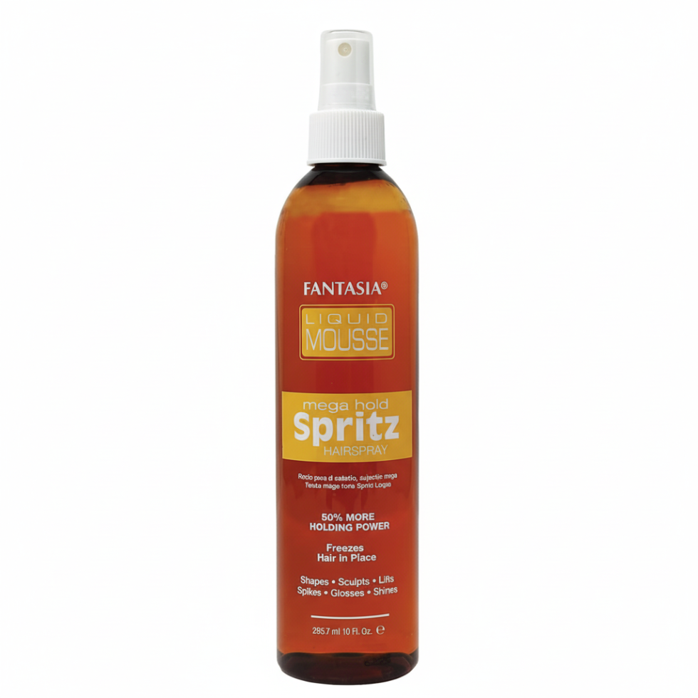 Fantasia liquid mousse mega hold spritz hairspray 295ml long lasting hold volume boosting frizz control styling spray for full smooth hair