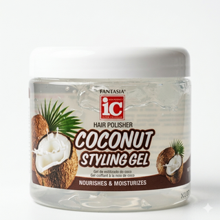 Fantasia IC coconut styling gel 454g for strong hold frizz control and mirror shine hair styling