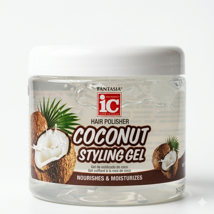 Fantasia IC coconut styling gel 454g for strong hold frizz control and mirror shine hair styling