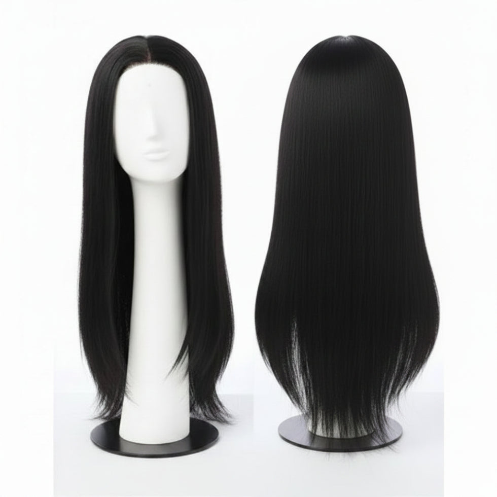 feme outre converti cap slaycation 26 inch shade 1 jet black half wig afro straight texture black wig product