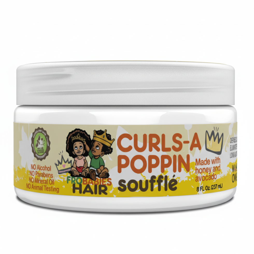 Fro Babies Curls-A-Poppin Soufflé 8oz curl defining cream for kids and babies soft moisturized bouncy curls lightweight frizz control formula